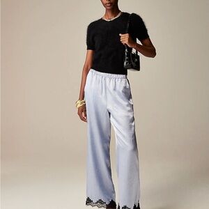 Black and Blue Wide Leg Pants with Lace Trim